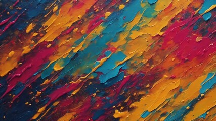 Closeup of abstract rough colorful blue orange multicolored art painting texture, with oil brushstroke, pallet knife paint, with square overlapping paper layers, complementary colors.Ai generative - obrazy, fototapety, plakaty