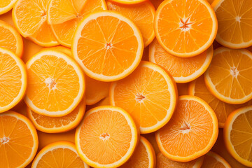 Fototapeta premium a lot of oranges cut into circles lying on top of each other, for the background