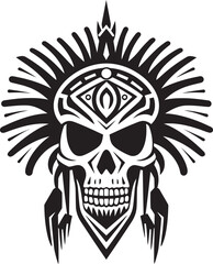 Spiritual Essence Tribal Skull Mask Lineart Logo in Vector Black Icon Intricate Shadows Elegant Tribal Skull Lineart Logo in Vector Black Icon