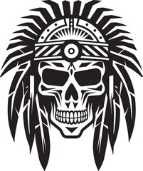 Ancient Allure Vector Black Iconic Design for Tribal Skull Lineart Emblem Ritualistic Rhythms Elegant Tribal Skull Lineart Logo in Vector Black Icon