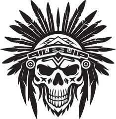 Soulful Spirits Tribal Skull Mask Lineart Logo in Elegant Vector Black Icon Ancient Allure Vector Black Iconic Design for Tribal Skull Lineart Emblem