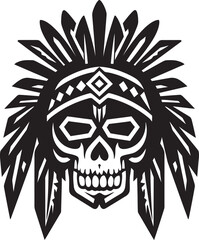 Enigmatic Echo Vector Black Iconic Design for Tribal Skull Mask Emblem Cultural Carvings Elegant Tribal Skull Lineart Logo in Vector Black Icon
