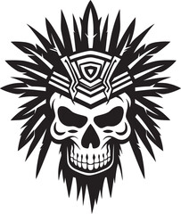 Ancient Glyphs Tribal Skull Mask Lineart Logo in Elegant Vector Black Icon Ritualistic Reverence Vector Black Iconic Design for Tribal Skull Lineart Emblem