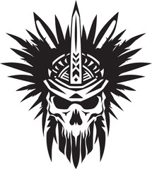 Ritualistic Reverence Vector Black Iconic Design for Tribal Skull Lineart Emblem Shamanic Whispers Elegant Tribal Skull Lineart Logo in Vector Black Icon