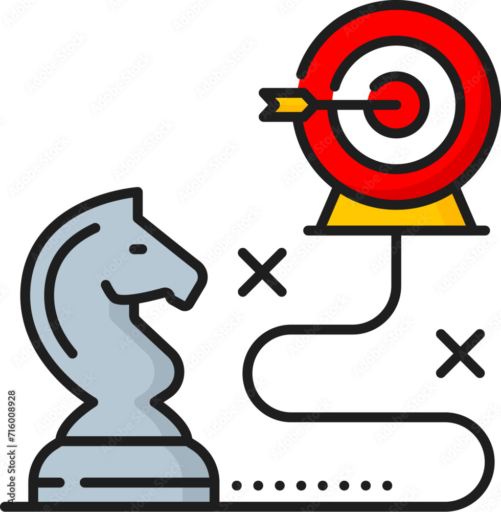 Leinwandbilder SEM strategy icon for search engine marketing and content management, vector line pictogram. Target audience reach strategy and website search optimization planning for web advertising in outline icon