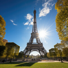 Obraz premium Eiffel Tower in the sunshine, Generative, AI