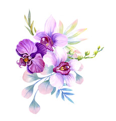 Bouquet with delicate pink and purple orchids