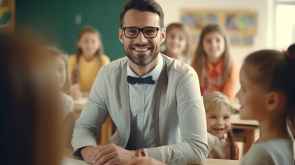 primary school teacher in a classroom with children