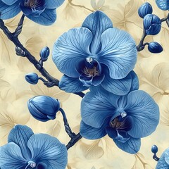 Blue orchid flowers seamless pattern