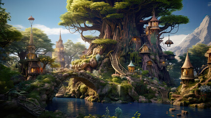 Obraz premium A fairy city in a tree.