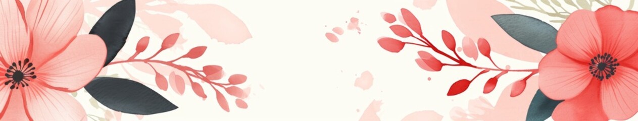 Artistic Spring Banner: Stylized Red Flowers on a Pastel Watercolor Background