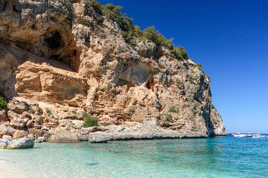 The cliffed coastline and the sea in Cala Biriala, a bay in the Orosei gulf in east Sardinia