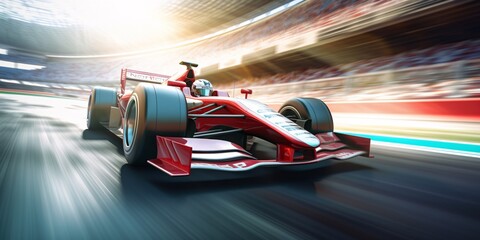 Red and White Racing Car Generative AI - obrazy, fototapety, plakaty