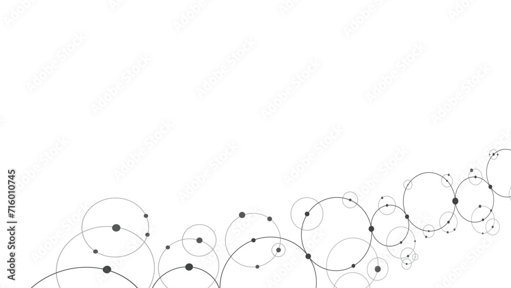 Poster Technology abstract background. Abstract geometric background. Connected circles. Network of circles.