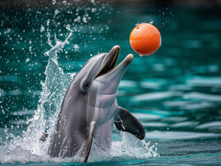 A Photo of a Dolphin Playing with a Ball in Nature