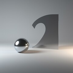 A silver sphere and a metal letter 2 on a white background Generative AI