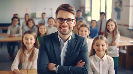 Obraz premium elegant teacher in a suit in a classroom