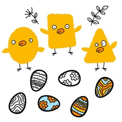 Easter eggs and chicken set spring party pattern for wrapping paper and fabrics and linens and kids