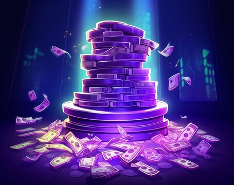 A stack of money with a purple background Generative AI