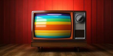 Colorful TV on a wooden stand Generative AI