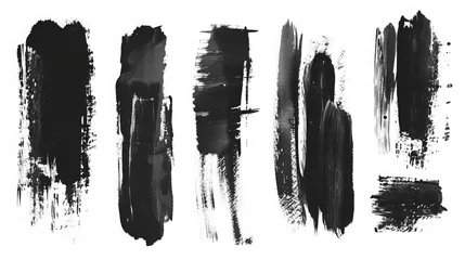 Foto op Aluminium Vector collection or set of artistic black paint, ink or acrylic hand made creative brush stroke backgrounds isolated on white as grunge or grungy art, education abstract elements frame design  © Zahid