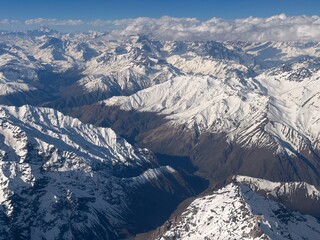 The snow covered Andes mountains in winter east of Santiago, Chile