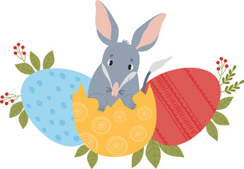 Cute bilby with Easter eggs