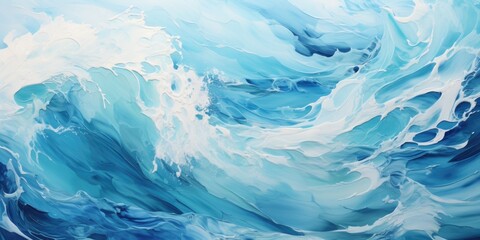 wave over ocean in blue and white, in the style of layered and textured surfaces, dark white and teal, resin, dark white and dark cyan