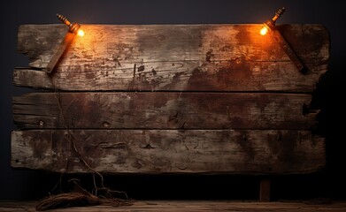 A rustic wooden crate with a rope handle and a light shining on it Generative AI