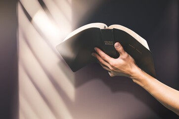 Man praying hold holy bible book