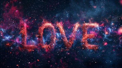 Galaxy Love concept creative horizontal art poster. Photorealistic textured word Love on artistic background. Horizontal Illustration. Ai Generated Romance and Passion Symbol. - obrazy, fototapety, plakaty
