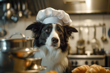 A beloved pup proudly dons a chef hat, ready to whip up a scrumptious meal in the kitchen for their loving family