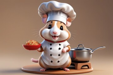 Colorful cartoon 3D illustration of a cute hamster chef, adding flavor to the cooking experience.