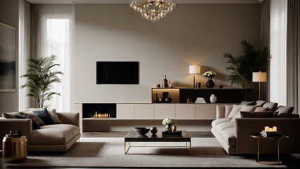 modern living room design , 3d render with stylish furnitures