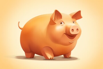 A cheerful cartoon pig stands tall on the sandy shore, its piggy bank filled with coins and its suidae figure bringing joy to all who see it