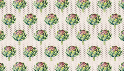 hand drawn watercolor artichoke seamless pattern for valentine's day, vector graphic resources, 16:9 widescreen wallpaper / backdrop,