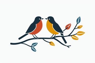 An enchanting illustration of two robins perched on a branch, captured in stunning detail and evoking a sense of peaceful harmony in nature