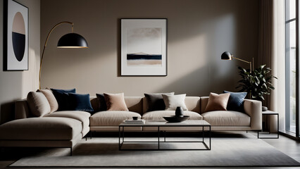 Fototapeta na wymiar modern living room design , 3d render with stylish furnitures