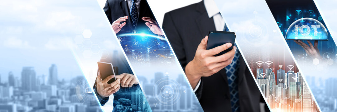 Communication technology , smart connection IOT and people network technology concept. People using connective device to connect to the secured internet network and cloud computing server kudos