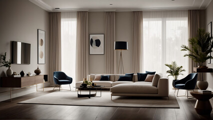 Naklejka na ściany i meble modern living room design , 3d render with stylish furnitures