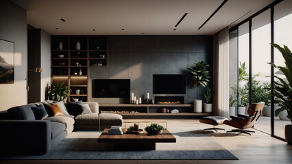Obraz na płótnie Canvas modern living room design , 3d render with stylish furnitures