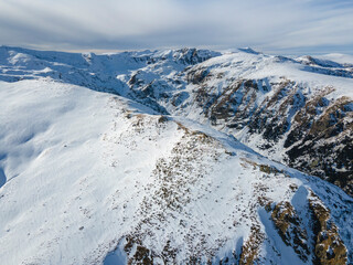 Aerial winter landscape of Rila Mountain, Bulgaria