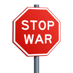 Stop War red road sign isolated on white background. Pop art style hand drawn color vector illustration.