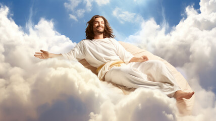 Man on cloud nine - euphoria, bliss, wellbeing concept
