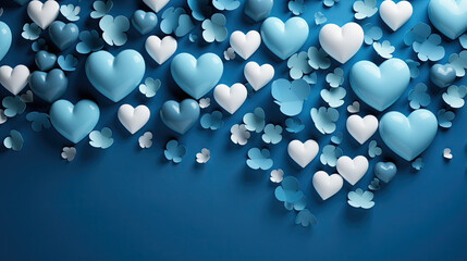 hearts on a blue background. space for text