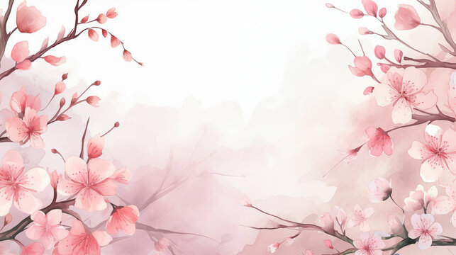 Pink Flowers Painting on White Background, Beautiful Floral Artwork. Generative AI