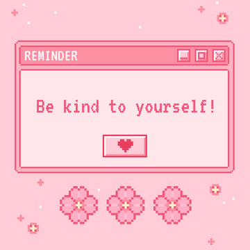 Cute kawaii sticker illustration. Old computer aestethic. Reto pc element window. Trendy girly y2k style. 90s, 00s Nostalgia. Linear vaporwave retro desktop window pc wallpaper.
