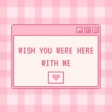 Cute kawaii romantic illustration. Old computer aestethic. Reto pc element window. Trendy girly y2k style. 1990s, 2000s Nostalgia. Linear vaporwave retro desktop window pc wallpaper.