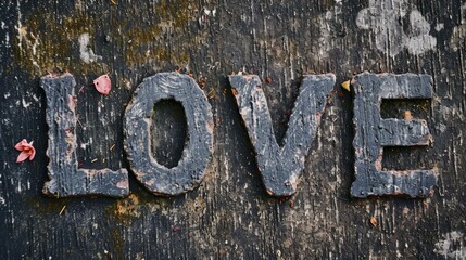 Marmorino Love concept creative horizontal art poster. Photorealistic textured word Love on artistic background. Horizontal Illustration. Ai Generated Romance and Passion Symbol.