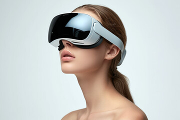 Woman wearing futuristic VR glasses